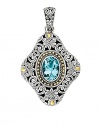 925 Silver & Oval Blue Topaz Framed Pendant with 18k Gold Accents