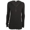 James Perse Hooded Textured Cotton Henley Long Sleeve Tee