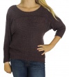 American Rag Cie 3/4 Dolman Sleeve Knitted Pullover Sweater Large Plum Wine