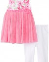 Little Me Baby-Girls Infant Floral Mesh Dress and Capri Set, Pink Floral, 12 Months