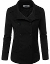 SUNNYCI Womens Basic classic double breasted wool coat