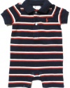 Ralph Lauren Infant One-piece, Stripes, Pique Cotton (9 Months, Navy Blue / Red / White / Red Pony)