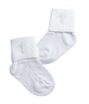 Lauren Madison baby boy Christening Baptism Special occasion Infant  Socks With Embroidered Cross Appliques, White, Large
