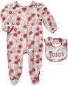 Juicy Couture Baby Baby-Girls Newborn Poppy Floral Footie with Bib, Poppy Print, 6-9 Months