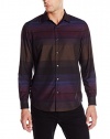 Perry Ellis Men's Long Sleeve Horizontal Stripe Shirt, Black, Large