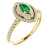 18K Yellow Gold 6x3 Marquise Cut Emerald and Diamond Ring