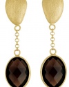 CleverEve Designer Series Sterling Silver Gold Plated Matte Finish Drop Earrings w/ Oval Smoky Quartz 15.75x 58.25mm