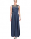 Aidan Mattox Necklace Beaded Illusion Ruched Evening Gown Dress