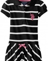 U.S. POLO ASSN. Little Girls' Striped Polo Dress with Diagonal Stripe Bottom