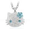 Adorable Large Cubic Zirconia Hello Kitty with Light Blue Flower Bow Tie Gold Plated 20 Long Chain