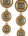 T Tahari Gold and Black Diamond Crystal Circle Drop Earrings