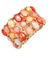 Charter Club Bracelet, Gold-Tone Orange Red Bead Three-Row Stretch Bracelet