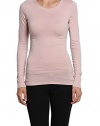 TheMogan Women's Round Neck Long Sleeve Solid T-Shirts - Dusty Rose - Large