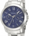Fossil Men's FS4844 Grant Chronograph Stainless Steel Watch - Silver-Tone with Blue Dial