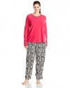 Hue Sleepwear Women's Plus-Size Frosty Zebra Fleece Pajama Set, Bright Rose, 2X