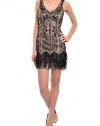 Sue Wong Intricately Beaded Ostrich Feather Embellished Flapper Eve Dress