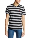 U.S. Polo Assn. Men's Two Toned Medium Striped V-Neck T-Shirt with Small Pony
