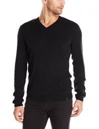 Calvin Klein Sportswear Men's Cotton Modal and Faux Leather V-Neck Sweater