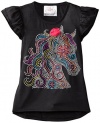 Beautees Little Girls' Hi Lo Top with Horse, Black, 2 Tall
