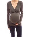 PattyBoutik Mama V Neck Empire Waist Ruched Maternity Nursing Tunic Knit Top