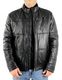 Hugo Boss Noji Stand Collar Men's Leather Jacket Black 40R US / 50R EU