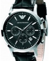 Emporio Armani Chronograph Black Dial Black Leather Men's Watch - AR2447