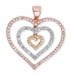 CleverEve Designer Series Sterling Silver Triple Heart in Rose, Yellow, & White Gold Plated CZ Nested Open Heart Pendant