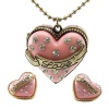 DaisyJewel Pink and Gold CZ Pave Cake Heart Locket Necklace with Matching Cake Heart Earrings