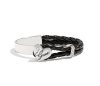 GUESS SILVE-TONE WITH BLACK FAUX-LEATHER WOVEN HEART HINGE BRACELET