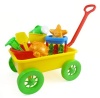 Beach Wagon Toy Set for Kids with Sand Wheel, Bucket, Shovel, Rake, Water Pail, Starfish and Turtle Shape Molds