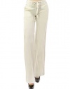 Women's Full Length Low Rise Wide Leg Linen Pants With Draw String Detail