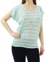 Women's V-Neck Light Knitted Striped Kimono Loose-fit Tunic Top Necklace