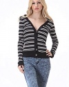 Sassy Apparel Womens Deep V-neck Button Up Striped Cardigan Sweater Top