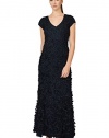 Theia Petal Cap Sleeved Flared V-Neck Formal Evening Gown Dress