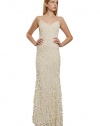Theia Beaded Petal Embellished Sleeveless Bridal Evening Gown Dress