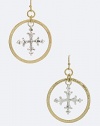 Trendy Fashion Jewelry 2 Tone Cross Textured Circle Drop Earrings By Fashion Destination