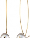Mizuki 14k Yellow Gold Marquis Hoop Earrings with Grey South Sea Pearl