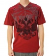Retrofit Men's Eagle Crest 1/4 Button Up V-Neck Graphic T-Shirt Red