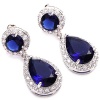 FC Sapphire Color Teardrop Dangle Bridal Wedding White Gold GP Blue Swarovski Elements Crystal Earring