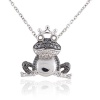 Mother's Day Blowout Sterling Silver Rhodium Plated Genuine Diamond Accent Frog Pendant Necklace, 18