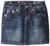 Miss Me Big Girls' Cross Back Pocket Jean Skirt, Dark Wash, 14