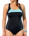 Aquabelle Women's Plus Size Lycra Mint Border Cross Back Swimsuit