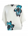INC International Concepts Women's Floral Knit Sweater (XL, Goddess Blue)