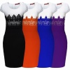ARTEMISES Womens Scoop Neck Contrast-waist Textured Lace Bodycon Midi Dress