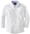 Tommy Hilfiger Big Boys' Classic Long Sleeve Woven Shirt, Classic White, Medium