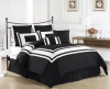 Cozy Beddings Lux Décor 8-Piece Comforter Set, Queen, Black with White Stripe