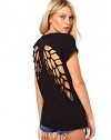 Womens Casual Punk Laser Backless Cut Out Angel Wings Blouse Tops Hollow T-shirt