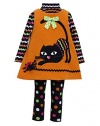 Bonnie Jean Little Girls' Orange CAT Applique Fleece Jumper Leggings 3-pc set