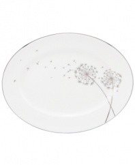 Wish come true. kate spade new york combines timeless platinum-banded bone china with shimmering mica dandelions in this irresistible oval platter from the Dandy Lane dinnerware collection.