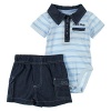 Calvin Klein Baby-Boys Newborn Blue Stripes Polo Bodysuit with Denim Shorts